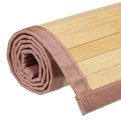 Relaxdays Natural Bamboo Bath Mat, Moisture-Resistant, Textile Border, Bathtub Rug, 80x45 cm, Brown, 80 x 45 cm