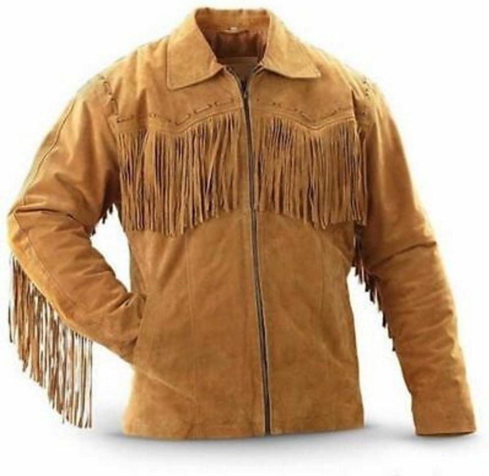 Classyak Men's Western Cowboy Fringed Leather Jacket