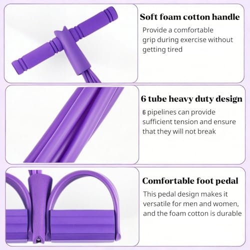 Pedal Resistance Bands with Handles, 6-Tubes Manual Tension Training Pedal, Multifunction Fitness Bands, Natural Rubber Foot Pedal for Strength Training, Tummy, Waist, Arm, Leg Slimming - Thumbnail 2