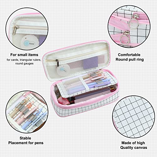 Eoout Pencil Case Big Capacity Office College School Pencil Pouch Large Storage High Capacity Bag Pouch Holder Box Organizer Plaid White #TOP2