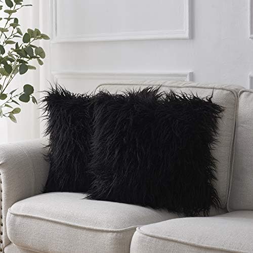 black furry throw pillows