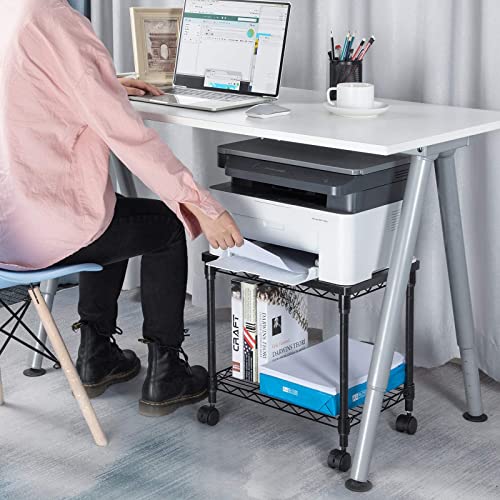 Huanuo Under Desk Printer Stand, 2 Tier Printer Cart For Storage, Mobile Printer Table With Swivel Wheels, Holds Up To 100Lbs, Perfect Desk Organizer Shelf For Home & Office, Hnps02 #TOP1