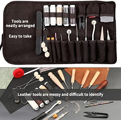 Leather Sewing Kit Leather Craft Tools Leather Craft Making Leather Sewing Tools Kit for DIY Sewing Craft Projects with Custom Storage Bag Adjustable Groover Stitch Wheel Waxed Threads