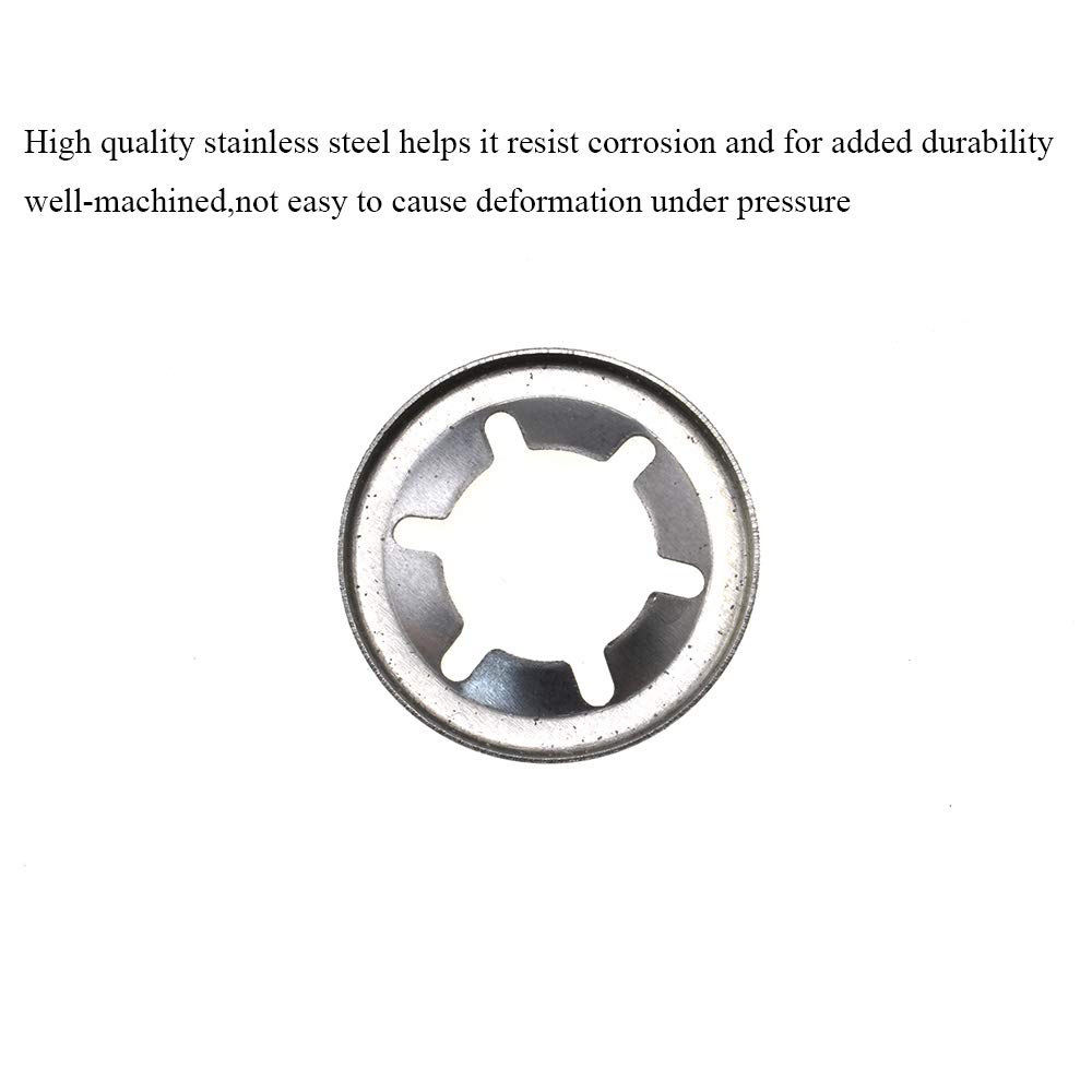 Hahiyo 10mm Inside Diameter Starlock Washer Flexible Internal Tooth Lock Sturdy Easy Push Smooth Edge Locking Speed Clip Quality Stainless Steel 12 Pieces for Hand-Truck Wheels Axle Stroller Furniture