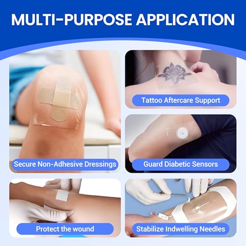 Image of Large Waterproof Bandages Clear Dressings Tattoo Tape Sensitive Skin Wounds Care, Transparent Film Dressing Adhesive Occlusive Patch for Post Surgical Use 4 inch x 4 3 /4 inch, 100 Packs