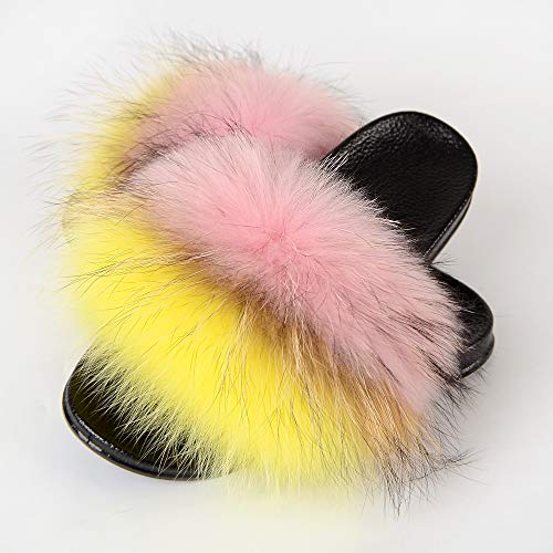 QMFUR Women Open Toe Real Fur Slides Multicolor Furry Fur Slippers Women Shoes Single Strap Sandals3