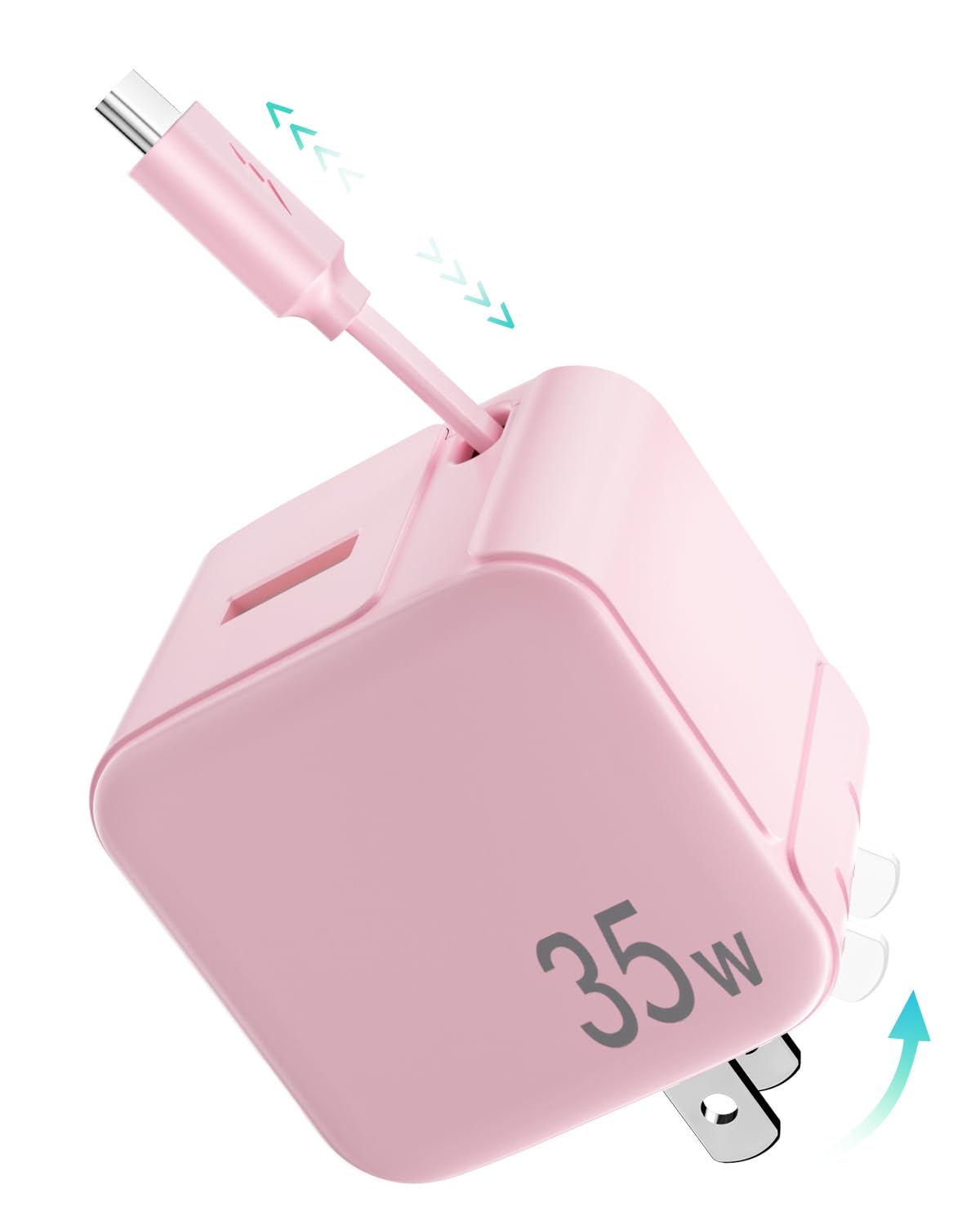 Retractable Wall Charger,35W PD Fast USB Charger Block with Retractable Type-C Cable,Portable Adapter with Foldable Plug for iPhone 17/16/15,Galaxy,