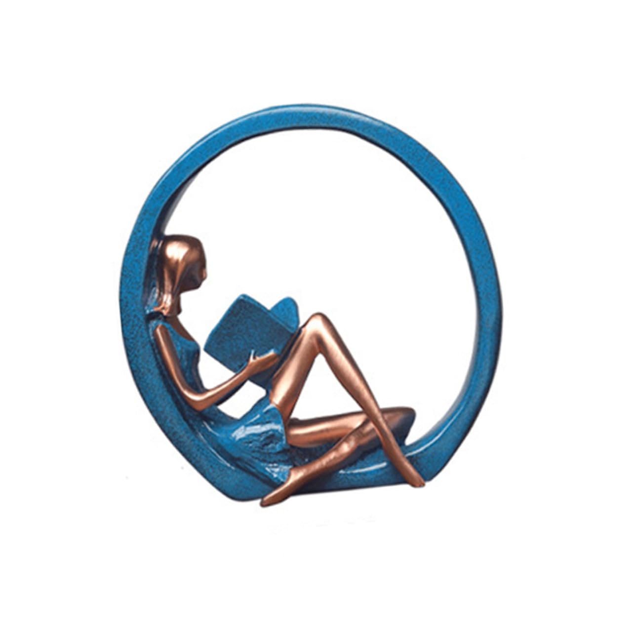 Statue de yoga bleue en résine : ornement de table décoratif et sculpture moderne de bureau