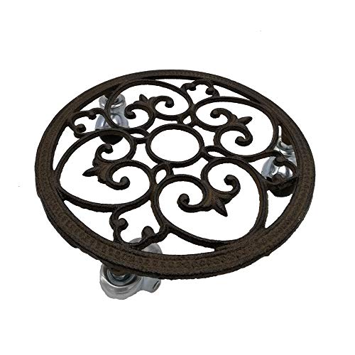 Comfy Hour Rustic Style Collection Cast Iron Round Garden Plant Trolley Flowerpot Holder #TOP1