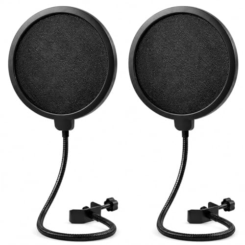 Image of 2PCS Professional Microphone Pop Filter Mask Shield, Dual Layer Pop Shield with Flexible Gooseneck Clamp, Universal Pop Filter for Microphone Recording and Podcast Use with Adjustable Mic Screen