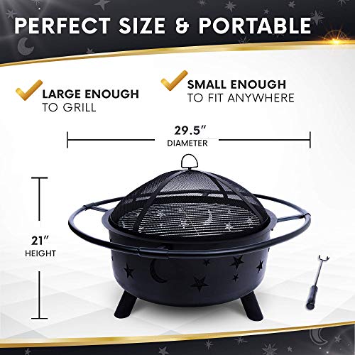 Project One Outdoor Fire Pit - 30 Inch Round Bonfire Wood Burning Patio & Backyard Firepit For Outside With Cooking Bbq Grill Grate, Spark Screen, And Fireplace Poker #TOP4