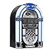 Produktbild auna Arizona Jukebox Mini - Musikbox Retro mit CD-Spieler, Jukebox Retro mit Bluetooth, LED-Beleuchtung, Radio, USB-Port, MP3, Eichenholz mit Chromdekor, mit DAB+/UKW-Radio, blau