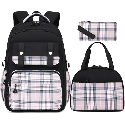 MUSEVOS Mochila para meninas, mochila escolar ideal para meninas do ensino fundamental à adolescência, linda bolsa kawaii, grande capacidade, Blackpink-conjunto de 3 peças