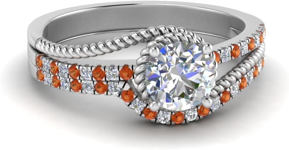 Choose Your Gemstone Rope Split Shank Wedding Ring Set Sterling Silver Round Shape Wedding Ring Sets Ornaments Surprise for Wife Symbol of Love Clarity Comfortable US Size 4 to 12