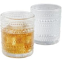 OLULU Cocktail Glasses 10 oz Set of 2, Glass Hobnail Drinking Glasses, Vintage Glassware Textured Bubble Glass Cups, Old Fashioned Glasses for Kitchen and Home Bar