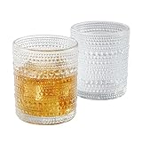 OLULU Cocktail Glasses 10 oz Set of 2, Glass Hobnail Drinking Glasses, Vintage Glassware Textured Bubble Glass Cups, Old Fashioned Glasses for Kitchen and Home Bar