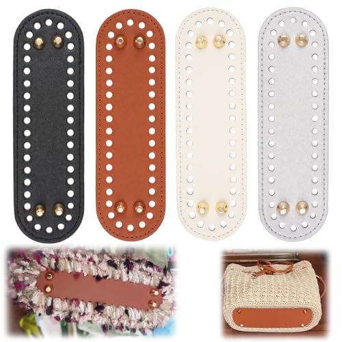 4 Piezas Crochet Cojín Inferior de Bolso Tejido a Mano, 18x5cm PU Tejido de Punto de Ganchillo Bolsa Base, Bolso Cojín de Parte Inferior de Cuero,para Bolso de Tejer,Bolsos de Hombro,Accesorios Hechos