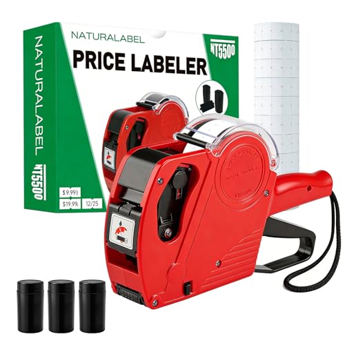 NATURALABEL 1-Line 8-Digit Price Gun Kit - with 10,000 Blank White Labels, 3 Ink Rollers (1 Pre-loaded), Instruction Manual, for Yard, Garage, Moving Sales & Flea Markets, Church Events (Model NT5500)