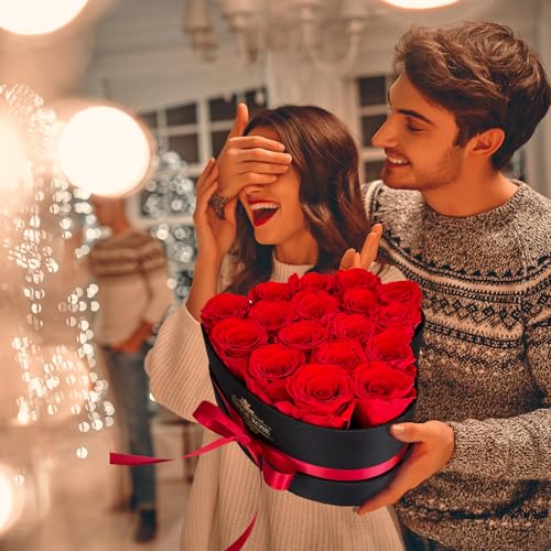 QHHENTOO 17 Infinity Rosen, Ewige Rot Rose Geschenke für Frauen, Konservierte Rose in Herzbox für Frauen Mutter zum Geburtstag Jahrestag Valentinstag Muttertag Weihnachten Hochzeitstag Rosenbox