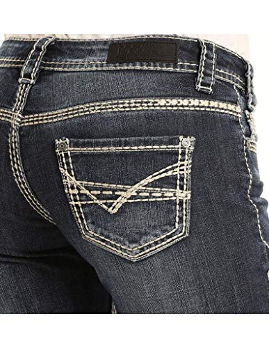 Rock & Roll Cowgirl Womens Mid Rise Riding Jeans - Boot Cut Denim In Dark Vintage Wash, 29W X 34L #TOP3