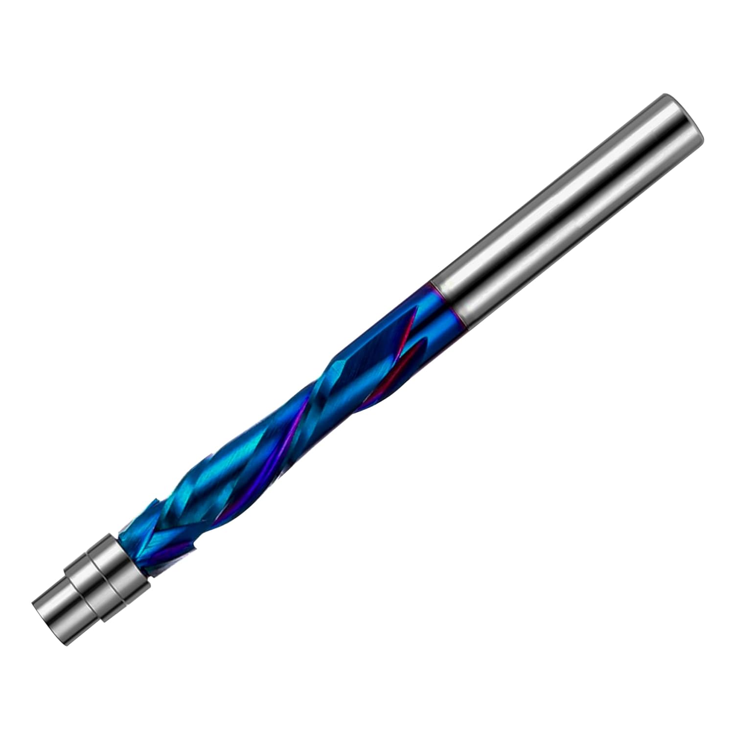 Compression Router Bit 1/4 Inch Shank, Spiral Flush Trim Router Bits Solid Carbide with Nano Colored Coated Pattern Template Bits for Woodwork Trimming, 1-1/8 Inch Cutting Length