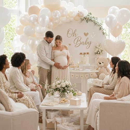 Image of KBZVNAF Pearl White Latex Balloons Kit - 60 Pack 12 inch Pearl White, Pearl Sand White, Ivory Party Balloons for Birthday, Baby Shower, Wedding, Engagement, Bachelorette Party Decorations