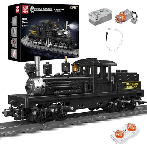 Mould King 12032 Tecnología Locomotora de Vapor Tren Modelo Bloques de Construcción, 880 Piezas Conjunto de Locomotora con Faros Control Remoto Abrazadera Bloques de Construcción Conjunto de