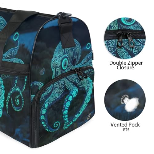 Blue Watercolor Octopus Travel Duffel Bag Luggage Sports Gym Bag With Shoes Compartment Large Capacity Lightweight Duffle Bag For Men Women3