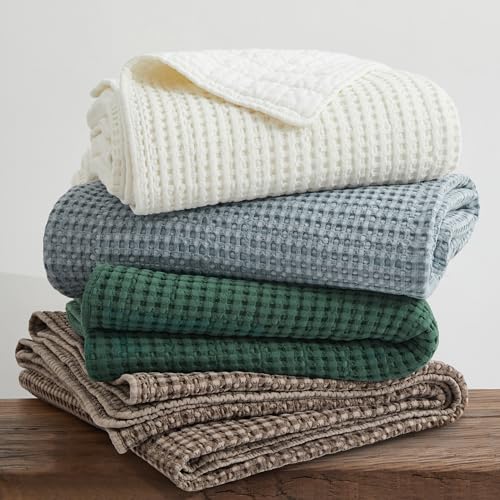 Image of Levtex Home Mills Waffle Full Bedspread Set (100x104in) with 2 Pillow Shams (26x20in) - Chambray - Cotton Waffle Full Size Bedspread Set - Lightweight, Soft, Pre-Washed