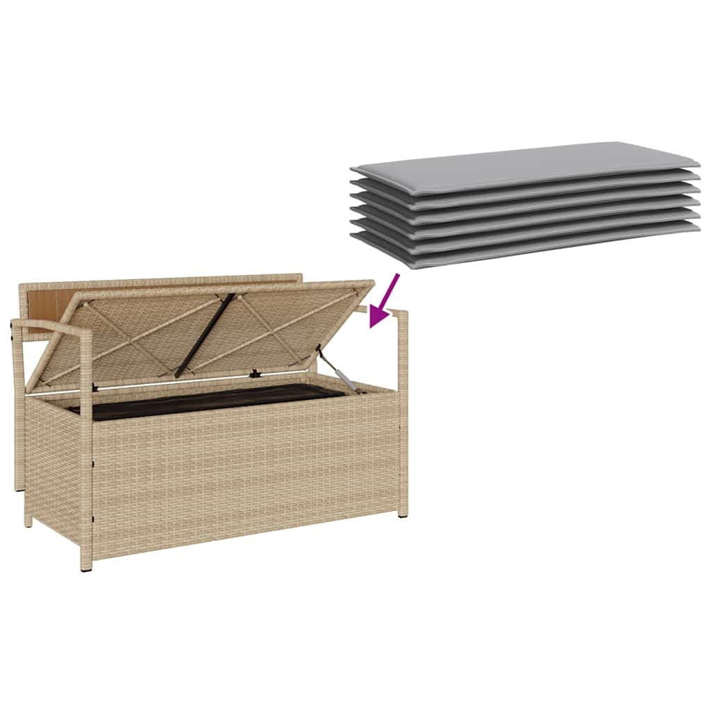 vidaXL Gartenbank mit Stauraum und Kissen Beige Poly Rattan, Gartenbank, Parkbank, Outdoor-Bank, Sitzbank, Terrassenbank, Außenbank, Gartenmöbel