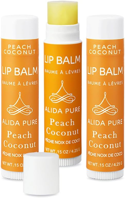ALIDA PURE Bálsamo Labial Peach Coconut, Conjunto Vegano com 3 Tubos