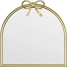 9.8-inch x 9.8-inch Arched Plastic wall Mirror with Bow at top, Modern Decorative Mirror, Small Arched wall Mirror Suitable for entryways and hallways Black, 9.8x9.8 inch