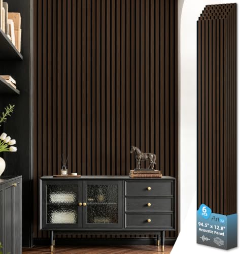 Image of Art3d 6-Piece Wood Acoustic Panels for Noise Reduction, 3D Textured Wall Paneling for Living Room Bedroom TV Background Interior Decor, Walnut