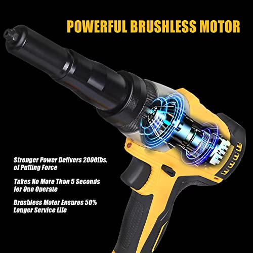 Cordless Rivet Gun for Dewalt 20V Max Battery, Electric Blind Riveter Tool Kit with Manual & Automatic & Memory Mode for 3/16\", 5/32\", 1/8\" Rivet, Suitable for Metal, Plastic and Leather - No Battery