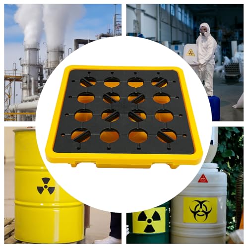 Spill Containment Platform, 26x26x5.9 in Drum Spill Containment Pallet Industrial Spills Containment Platform with Drain Outlet for Warehouses, 2204 LBS Load Capacity (26.38×26.38×5.91in)