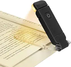 Luz de Leitura para Livro Clip Recarregavel via USB Portatil Marcador de Livro Possui 3 Niveis de luz com Brilho Ajustavel Ideal para Ler e Estudar a Noite (Preto)