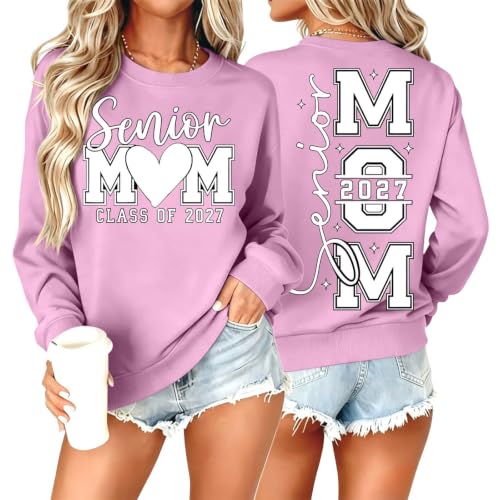 ilzjaua Senior Mom Shirts Class of 2027 Oversized Graphic Sweatshirt