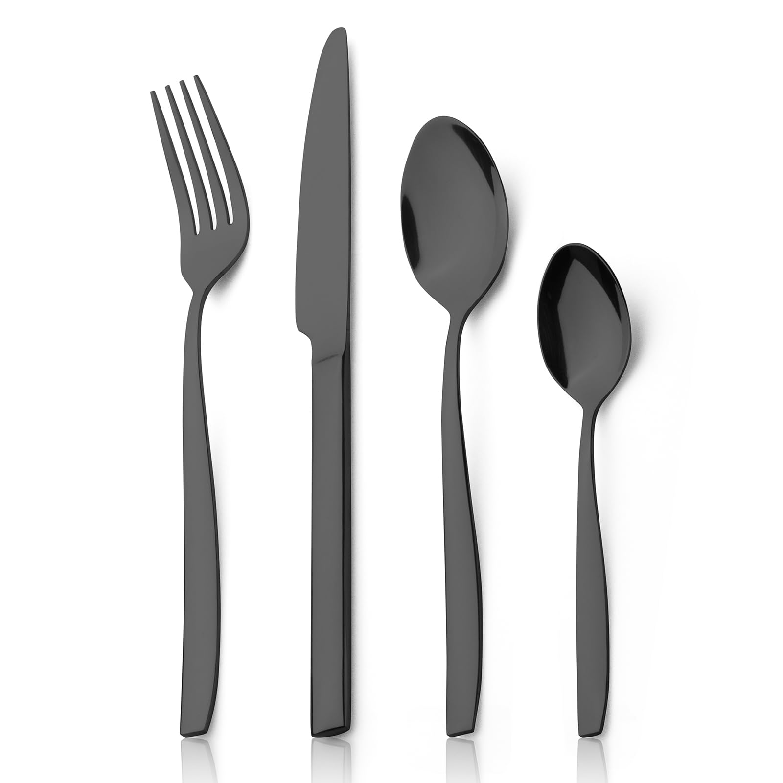 Alata Bristol Edelstahl Poliert Schwarz Besteck Set 8 Personen, Essbesteck 32 teilig, Glänzend, Spülmaschinenfest