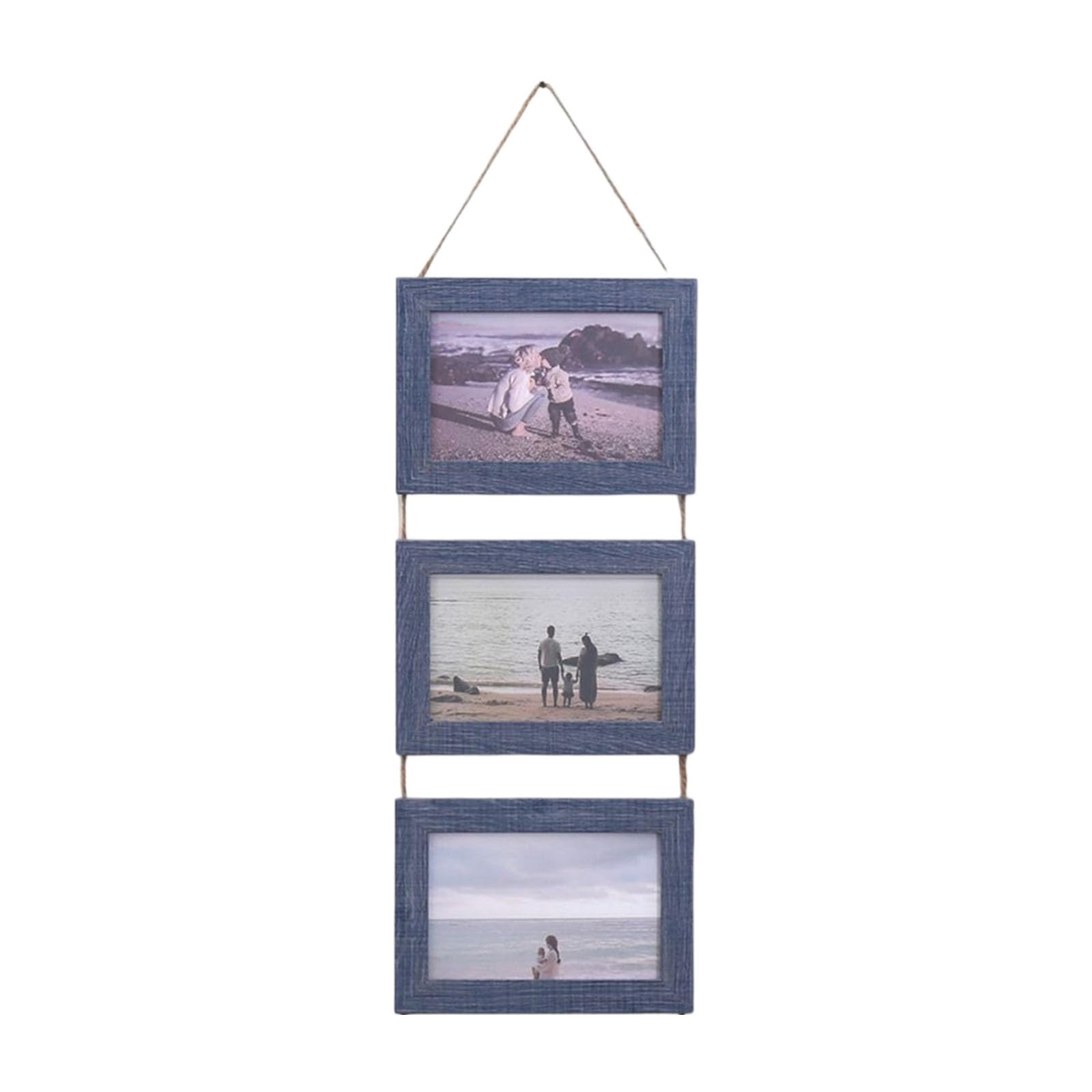 PANGBOER Hanging Collage Picture Frames Wall Decors, 3 Opening Rustics Wood Frame with Rope Wood Multi Picture Frames Gifts Collage Wall Decor