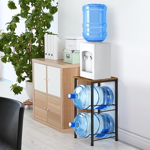 Brown Heavy Duty 5 Gallon Water Bottle Holder - 2 Tier Water Cooler Storage Rack With Top Shelf - Dispenser Stand for Kitchen, Living Room, Office - Thumbnail 7