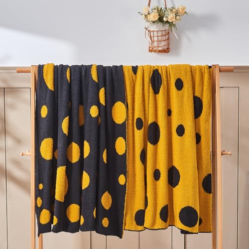 Image of CozeCube Reversible Knit Throw Blanket, Yellow Black Polka Dot, 50 inchx60 inch