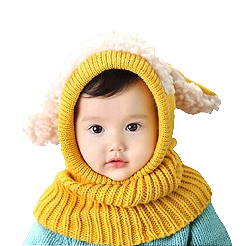 Image of Scarf Woolen Earflap Hood Warm Skull Knit Caps,Crochet Earflap Pilot Hats Beanie Cap for Toddlers Baby Girls and Boys