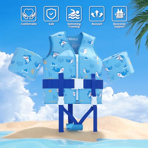 DOOHALO Colete de natação infantil infantil com flutuador de ombro e braço para meninos e meninas, a