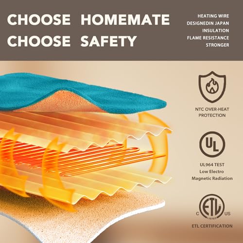 Image of Homemate Electric Heated Blanket Twin - 62 inchx84 inch Heating Bed Blankets Throw with 8 Hours Auto Off 10 Heating Levels Fast Heating Over-Heated Protection Soft Warm Flannel Bed ETL Certified