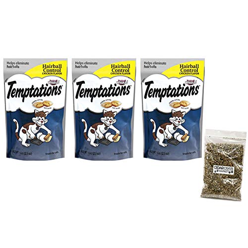 Whiskas Temptations Hairball Control Cat Treats Chicken Flavor Bundle | Pack of 3 Whiskas Pouches 2.1oz Each | Cat Hairball Treatment Chicken Treats | Temptations Cat Treats | Hairball Remedy for Cats