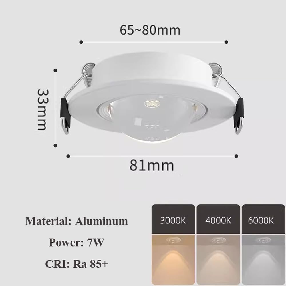 1/3/9pcs Downlight 7W Spot LED Downlight AC 90-260V Round Recessed Spot Lighting Baffle Trim Simple Retrofit Installation - No Flicker Small Hill Spotlight
