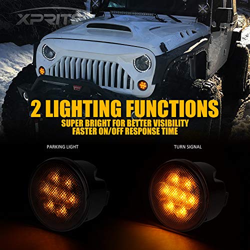 Xprite Smoked Lens Turn Signal Lights & Side Marker Lights Combo, Led Front Fender Lights Compatible With 2014-2018 Jeep Wrangler Jk Jku, Amber #TOP3