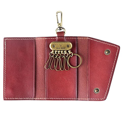 Ancicraft Leather Key Case Credit Card Wallet Holder Keychain Pouch (Brown With Clasp) #TOP1