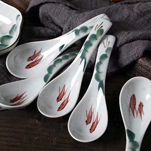 Ceramic Soup Spoons set, Chinese Style Glaze Porcelain Rice Spoons, Asian Tableware spoons Set of 4 (Dark green)