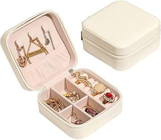 صندوق مجوهرات صغير محمول مع سحاب اغلاق مقاوم للماء للخواتم والقلائد والاقراط هدية للنساء والفتيات من لسينينج، قطعتين (ابيض)